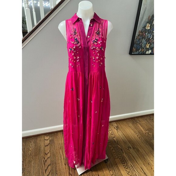 NWT MSGM Milano Pink Silk Beaded Embellished Maxi Dress Size 40 / 4 / Small - Picture 1 of 8